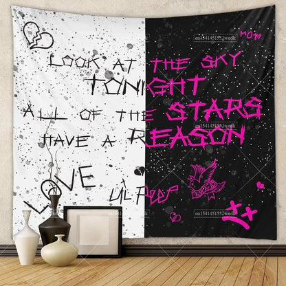 Lil Peep Tapestry Wall Hanging Look At The Sky Art Tapestry Blanket Black Hippie Witchcraft Tapestries Aesthetic Room Decor