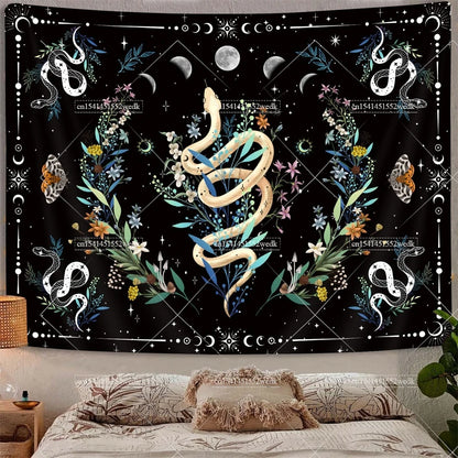 Psychedelic Bohemian Wall Tapestry For Living Room Moon Phase And Stars Tapestrys Butterfly Snake Tapestries Tarot Altar Cloths