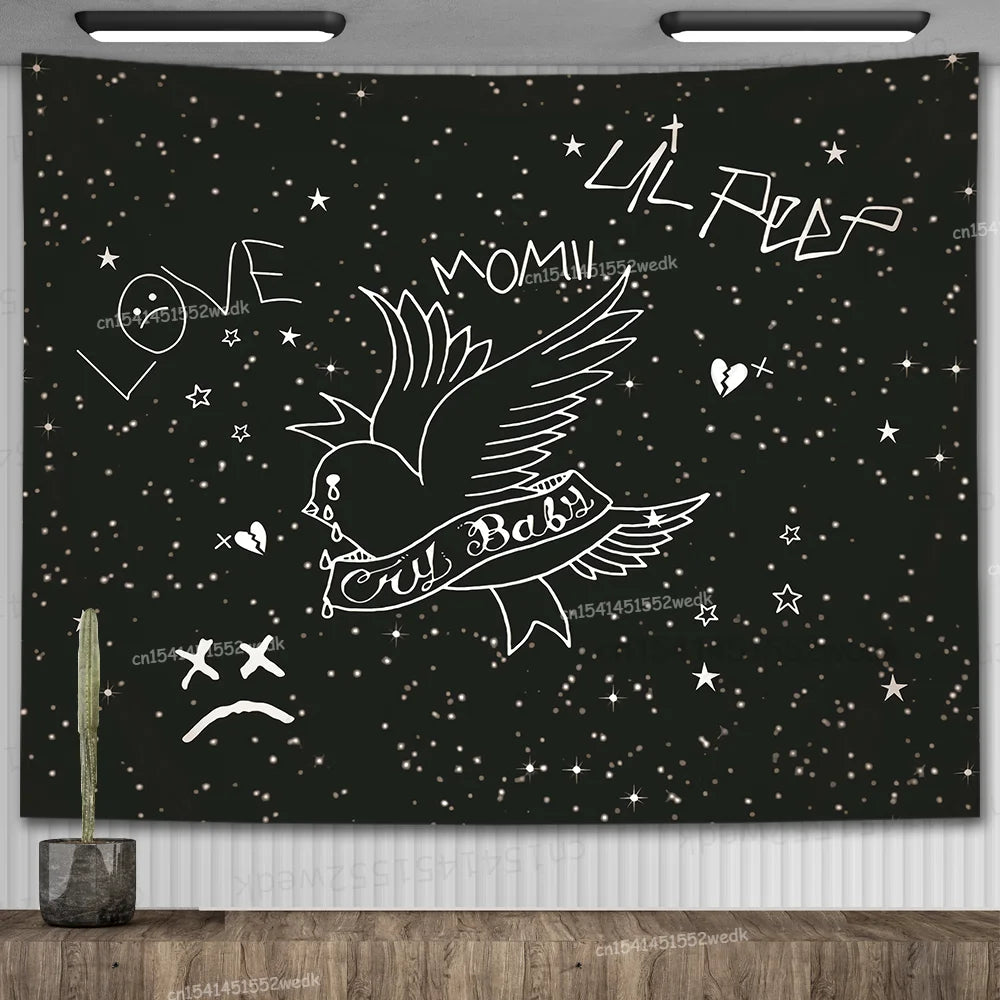 Lil Peep Tapestry Wall Hanging Look At The Sky Art Tapestry Blanket Black Hippie Witchcraft Tapestries Aesthetic Room Decor