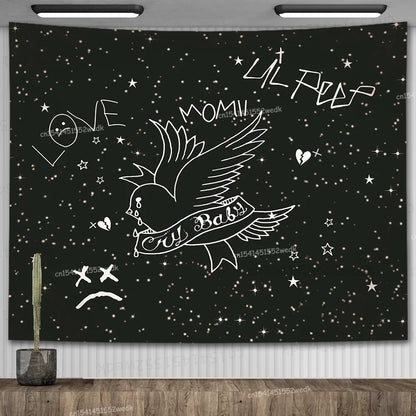 Lil Peep Tapestry Wall Hanging Look At The Sky Art Tapestry Blanket Black Hippie Witchcraft Tapestries Aesthetic Room Decor